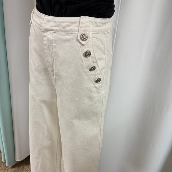 FREE MARKET WHITE DENIM SAILOR PANTS SUPER WIDE LEGS SILVER BUTTONS M - Picture 6 of 9